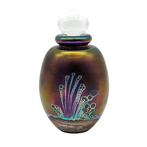 Robert Eickholt Signed Iridescent Art Glass Perfume Bottle Purples Blues 1990